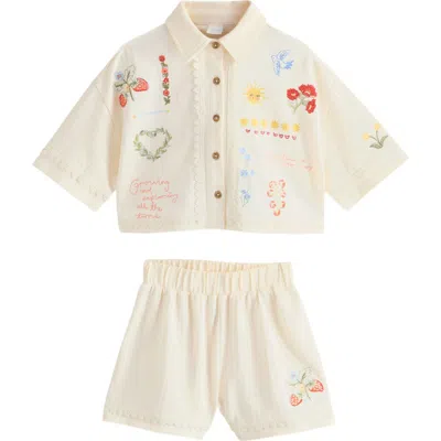 Next Kids' Embroidered Shirt & Shorts Set In Neutral