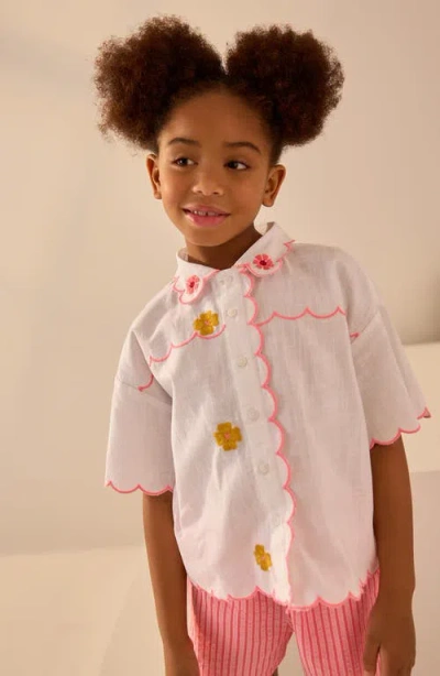 Next Kids' Embroidered Short Sleeve Cotton Button-up Shirt In White