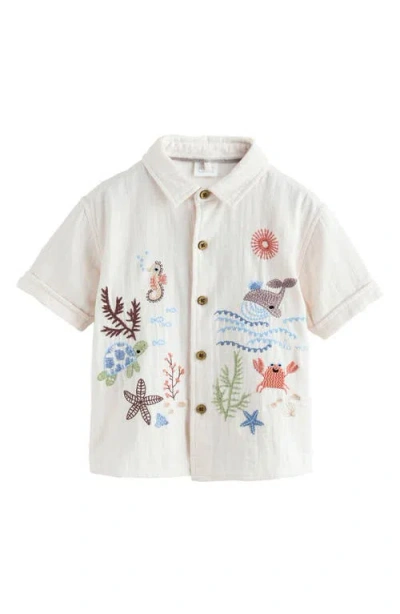 Next Kids' Embroidered Short Sleeve Cotton Button-up Shirt In Multi