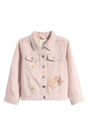 Next Kids' Embroidered Stripe Denim Jacket In Pink