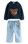 Next Kids' Embroidered Sweater & Jeans Set In Green