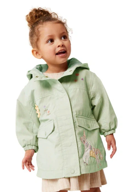 Next Kids' Embroidered Water Resistant Cotton Hooded Jacket In Green