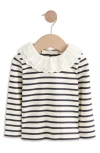 Next Kids' Eyelet Collar Stripe Long Sleeve Top In Multi