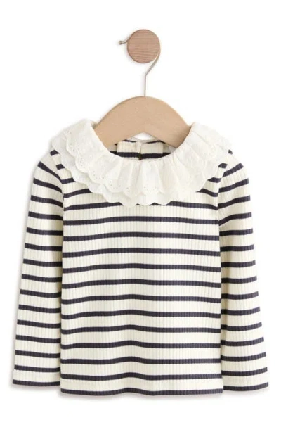 Next Kids' Eyelet Collar Stripe Long Sleeve Top In Multi