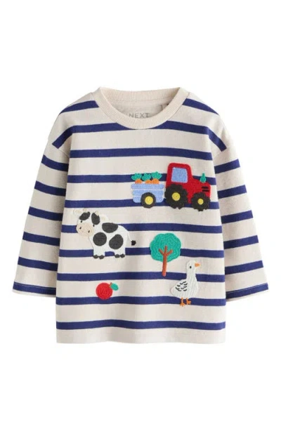 Next Babies'  Kids' Farm Appliqué Stripe Cotton Shirt In Multi