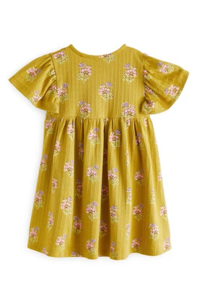 Next Kids' Faux Wrap Cotton Jersey Dress In Mustard
