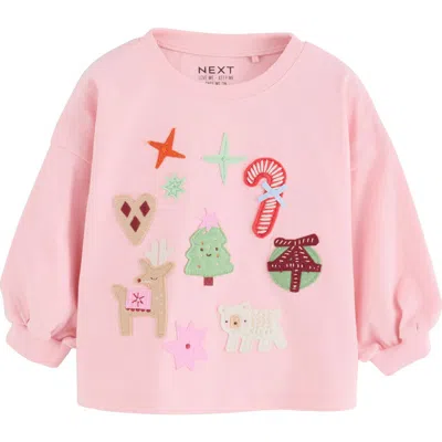 Next Kids' Festive Cotton Graphic T-shirt In Pink