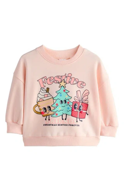 Next Kids' Festive Graphic Cotton Blend Sweatshirt In Pink