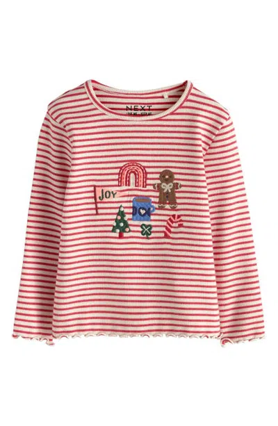 Next Kids' Festive Rib Long Sleeve Stretch Cotton Top In Red