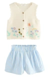 Next Kids' Floral Appliqué Vest & Stripe Shorts Set In Neutral