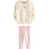 Shop Next Kids' Floral Bow Sweatshirt & Rib Leggings Set In Multi