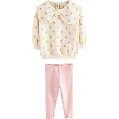 Next Kids' Floral Bow Sweatshirt & Rib Leggings Set In Multi