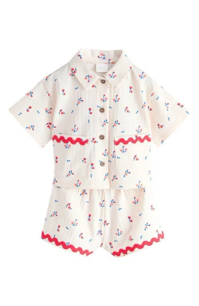 Next Kids' Floral Button-up Shirt & Shorts Set In White