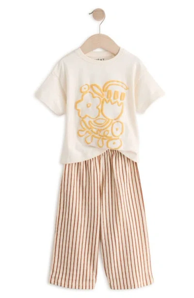 Next Kids' Floral Cotton Graphic T-shirt & Stripe Pants Set In Cream