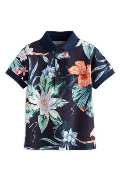 Next Kids' Floral Cotton Polo In Blue