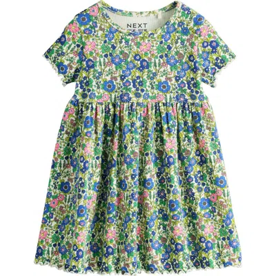 Next Babies'  Kids' Floral Ditsy Print Rib Dress In Green