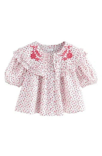 Next Kids' Floral Embroidered Cotton Button-up Shirt In Red