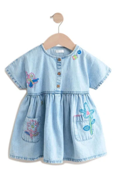 Next Babies'  Kids' Floral Embroidered Denim Shirtdress In Blue