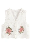 Next Kids' Floral Embroidered Eyelet Cotton Button-up Vest