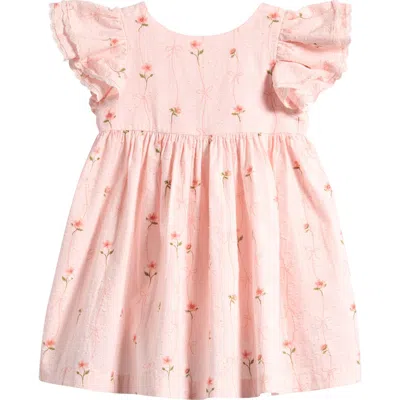 Next Babies'  Kids' Floral Embroidered Flutter Sleeve Cotton Sundress In Pink