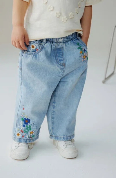 Next Babies'  Kids' Floral Embroidered Jeans In Blue
