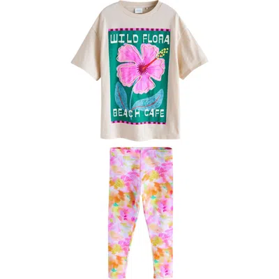 Next Kids' Floral Graphic T-shirt & Leggings Set In Multi