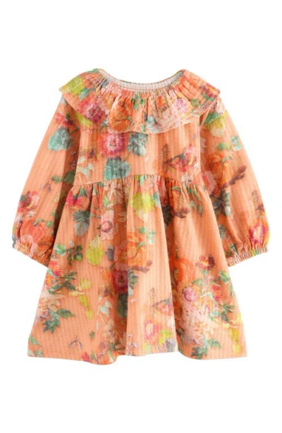 Next Kids' Floral Long Sleeve Cotton Seersucker Dress In Multi