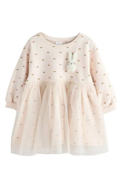 Next Babies'  Kids' Floral Mesh Bunny Sweater Dress In Neutral