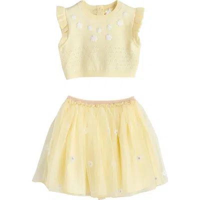Next Babies'  Kids' Floral Pointelle Knit Top & Mesh Skirt Set In Yellow