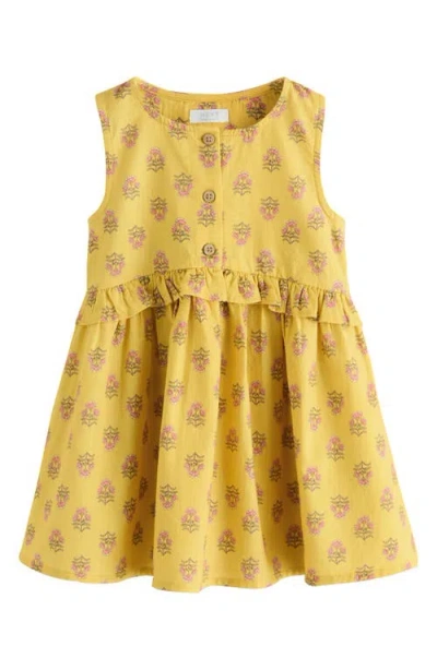 Next Babies'  Kids' Floral Print Button Cotton Sundress In Yellow