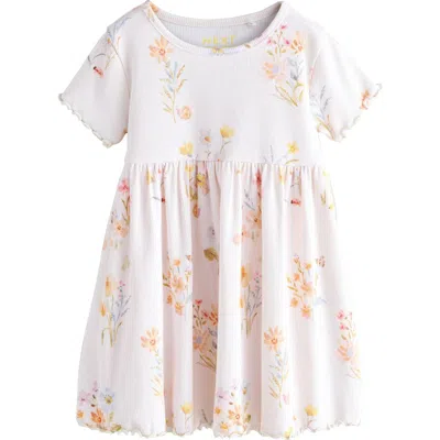 Next Babies'  Kids' Floral Print Rib Dress In White