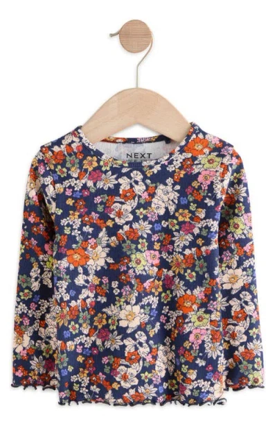 Next Kids' Floral Print Rib Long Sleeve Top In Multi
