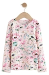 Next Kids' Floral Print Rib Long Sleeve Top In Pink