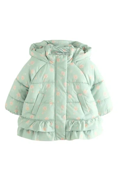 Next Kids' Floral Print Ruffle Hem Puffer Jacket In Multi