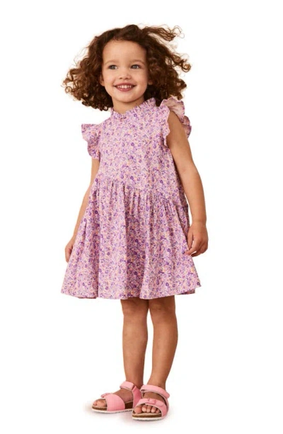 Next Kids' Floral Ruffle Cotton Dress In Purple