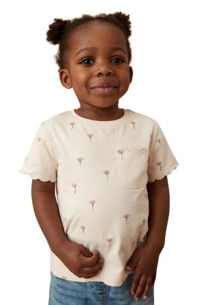 Next Kids' Floral Scallop Accent Cotton Pocket T-shirt In Pink