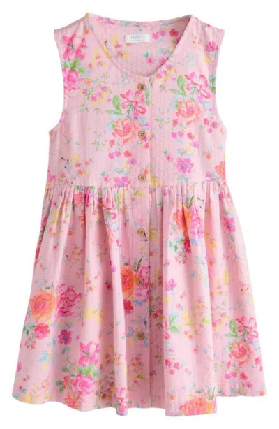 Next Kids' Floral Sleeveless Cotton Dress In Pink