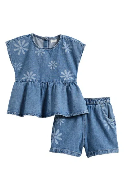 Next Kids' Flower Denim Peplum Top & Shorts Set In Blue