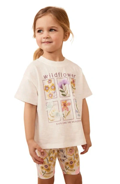 Next Kids' Flower Graphic T-shirt & Bike Shorts Set In Natural