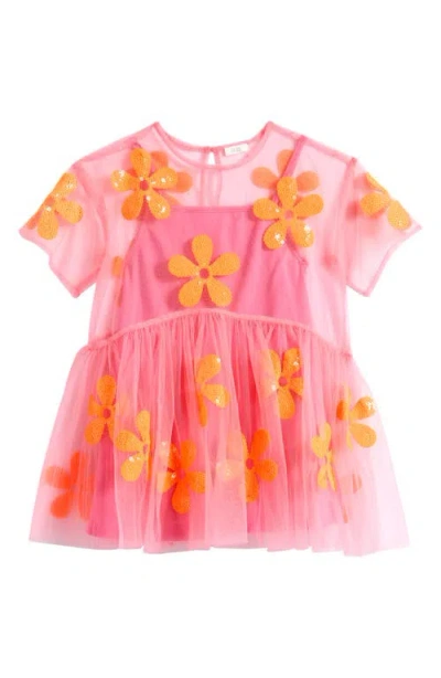 Next Kids' Flower Sequin Dress In Pink