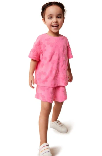 Next Kids' Flower Textured T-shirt & Shorts Set In Bright Pink
