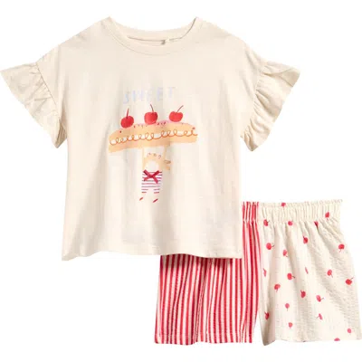 Next Kids' Flutter Sleeve Cotton Graphic T-shirt & Seersucker Shorts Set In Animal Print