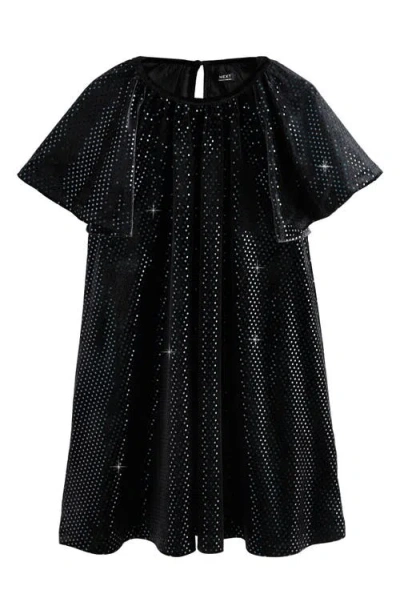 Next Kids' Foil Dot Velvet Dress In Black