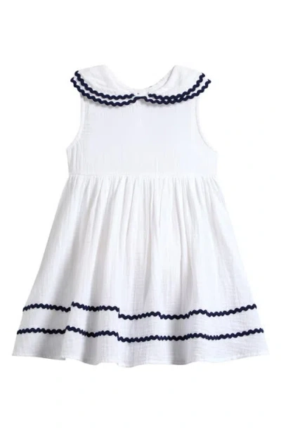 Next Kids' Frill Collar Cotton Gauze Dress In White