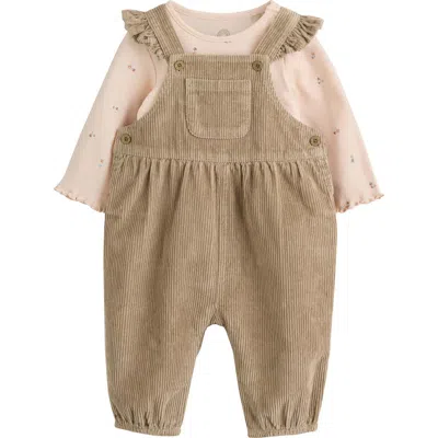 Next Babies'  Kids' Frill Corduroy Dungaree & Bodysuit Set In Brown