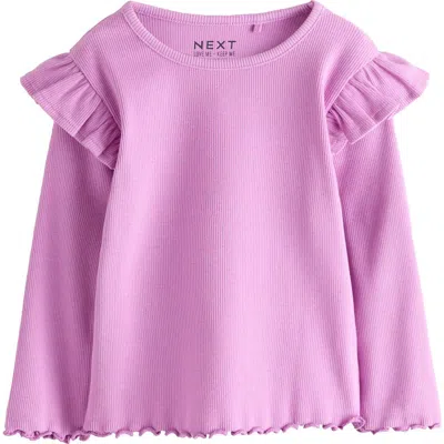 Next Kids' Frill Stretch Cotton Rib T-shirt In Purple
