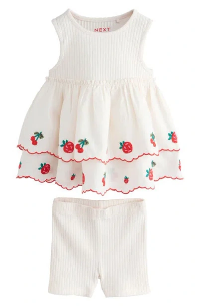 Next Kids' Frill Tank & Bike Shorts Set In White