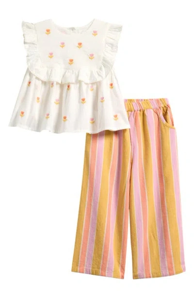 Next Kids' Frill Top & Stripe Pants Set In Multi