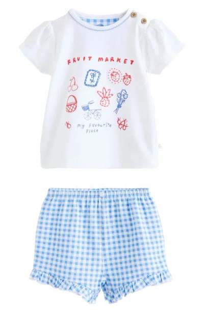 Next Babies'  Kids' Fruit Market Embroidered T-shirt & Gingham Shorts Set In White