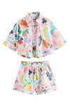 Next Kids' Fruit Print Button-up Shirt & Shorts Set In Multi